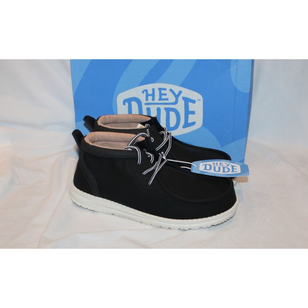Hey Dude Mid Classic Athletic Casual Sneakers BLACK NEW YOUTH 6 WOMEN'S 7